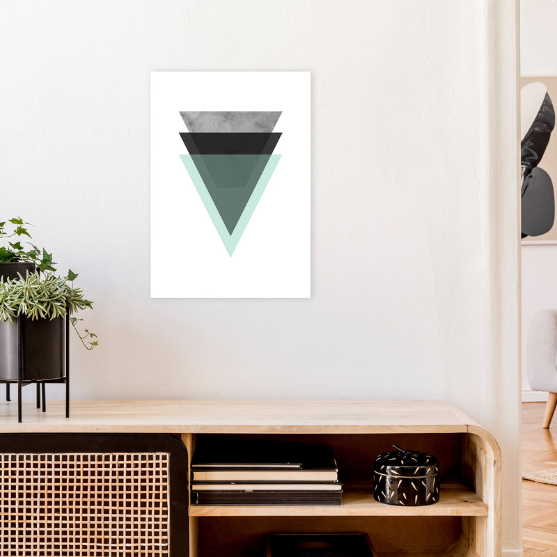 Geometric Mint And Black Triangles  Art Print by Pixy Paper A2 Black Frame