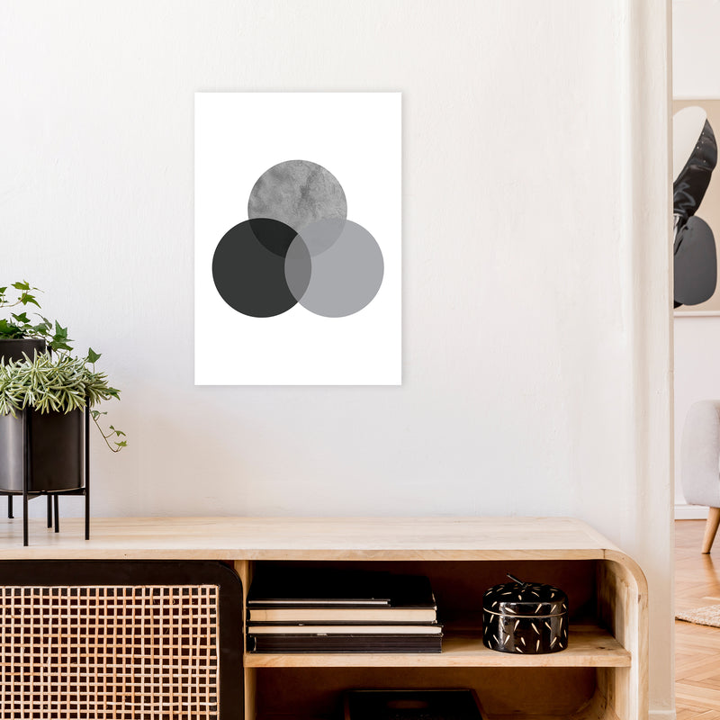 Geometric Grey And Black Circles  Art Print by Pixy Paper A2 Black Frame