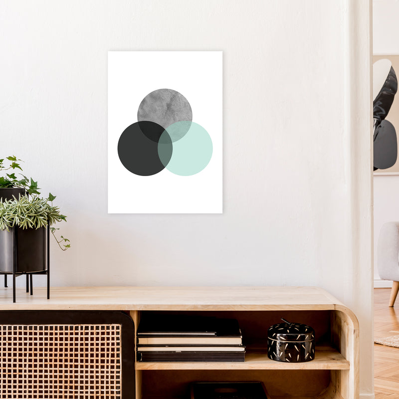 Geometric Mint And Black Circles  Art Print by Pixy Paper A2 Black Frame