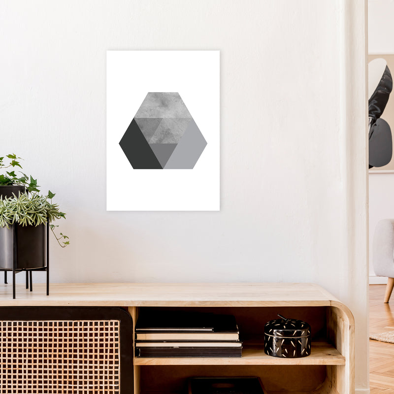 Geometric Grey And Black Hexagon  Art Print by Pixy Paper A2 Black Frame