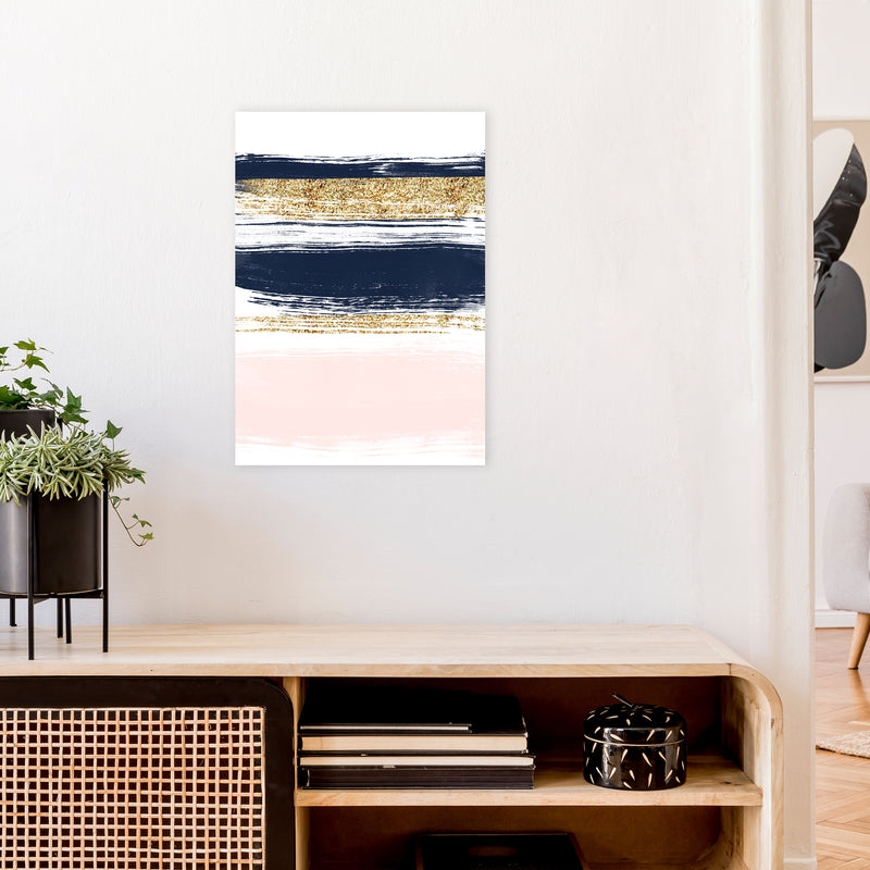 Lux Navy And Pink Paint Stripes  Art Print by Pixy Paper A2 Black Frame