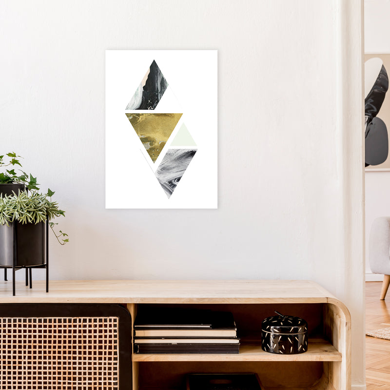 Green Marble Triangles Abstract  Art Print by Pixy Paper A2 Black Frame