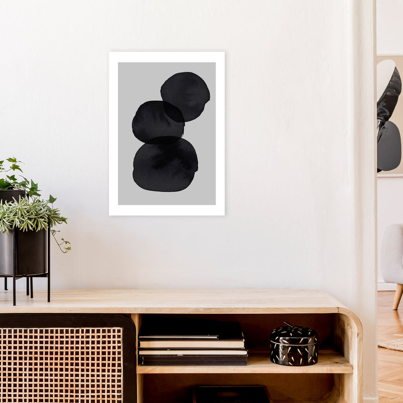 Grey And Black Stacked Circles Art Print by Pixy Paper A2 Black Frame