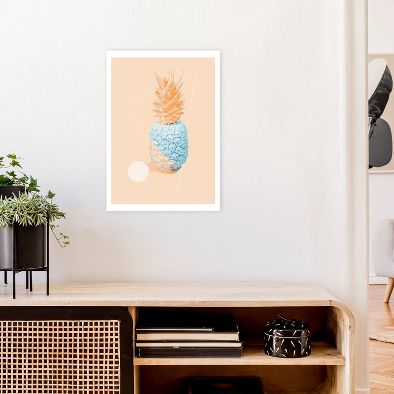 Pineapple In Blue With Peach  Art Print by Pixy Paper A2 Black Frame
