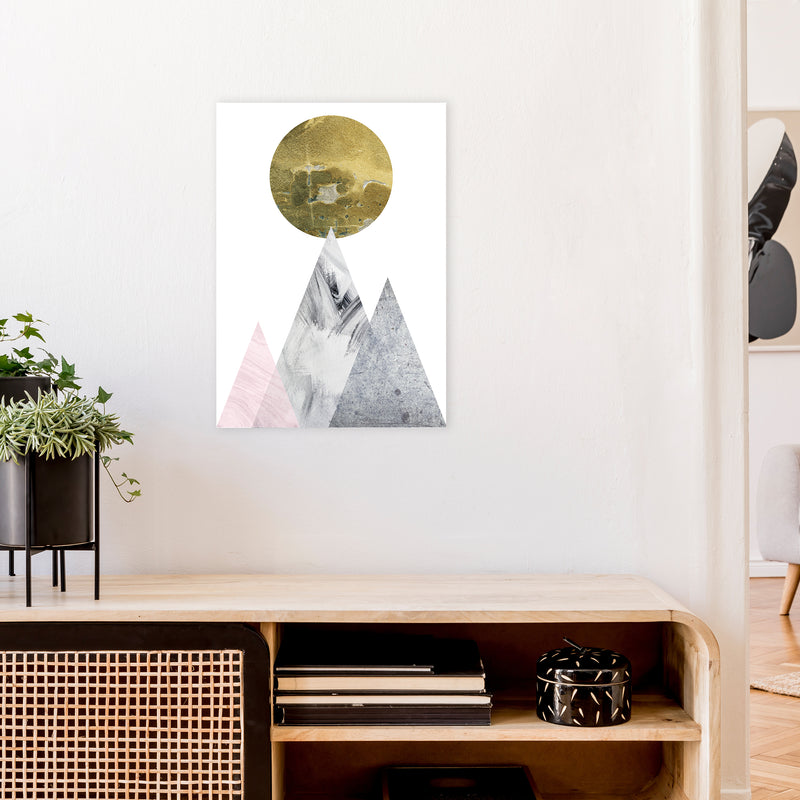Luna Gold Moon And Mountains  Art Print by Pixy Paper A2 Black Frame