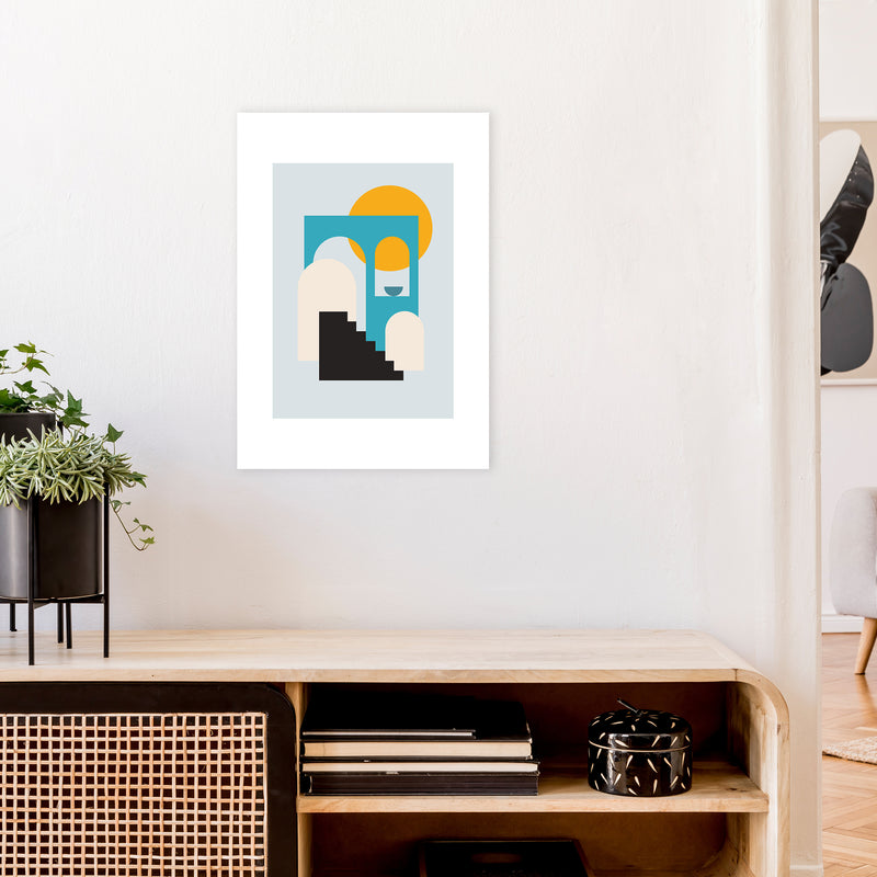 Mita Teal Stairs To Sun N5  Art Print by Pixy Paper A2 Black Frame
