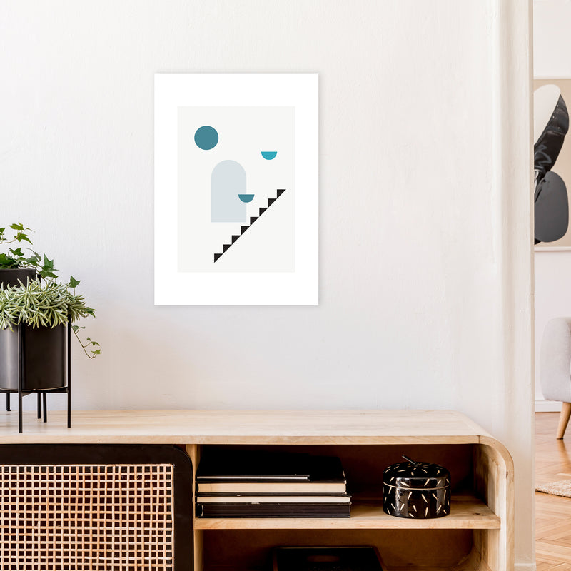 Mita Teal Stairs Right N15  Art Print by Pixy Paper A2 Black Frame