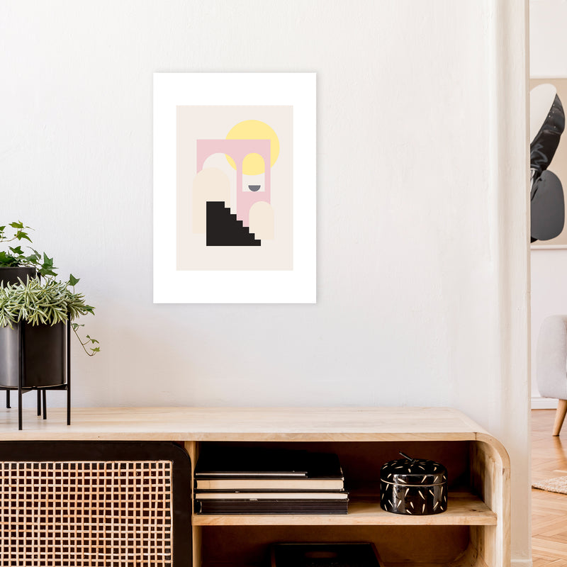 Mila Pink Stairs To Sun N6  Art Print by Pixy Paper A2 Black Frame