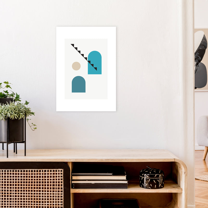 Mita Teal Stairs Left N3  Art Print by Pixy Paper A2 Black Frame
