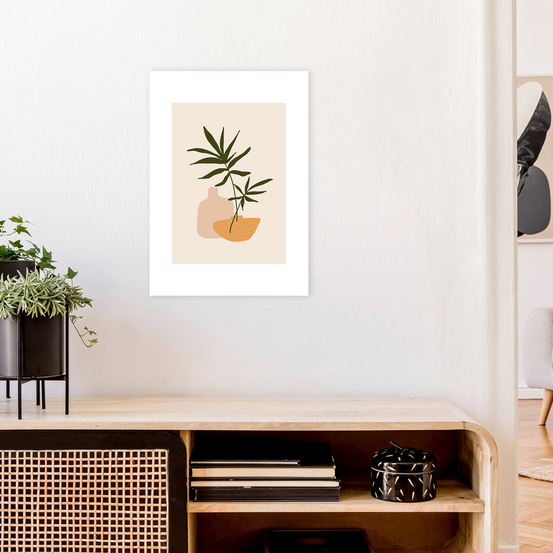 Mica Plant Pots Beige N1  Art Print by Pixy Paper A2 Black Frame