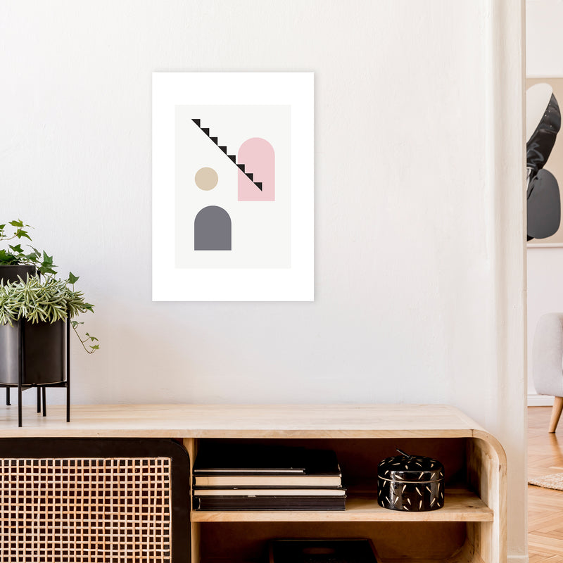 Mila Pink Stairs Left N4  Art Print by Pixy Paper A2 Black Frame