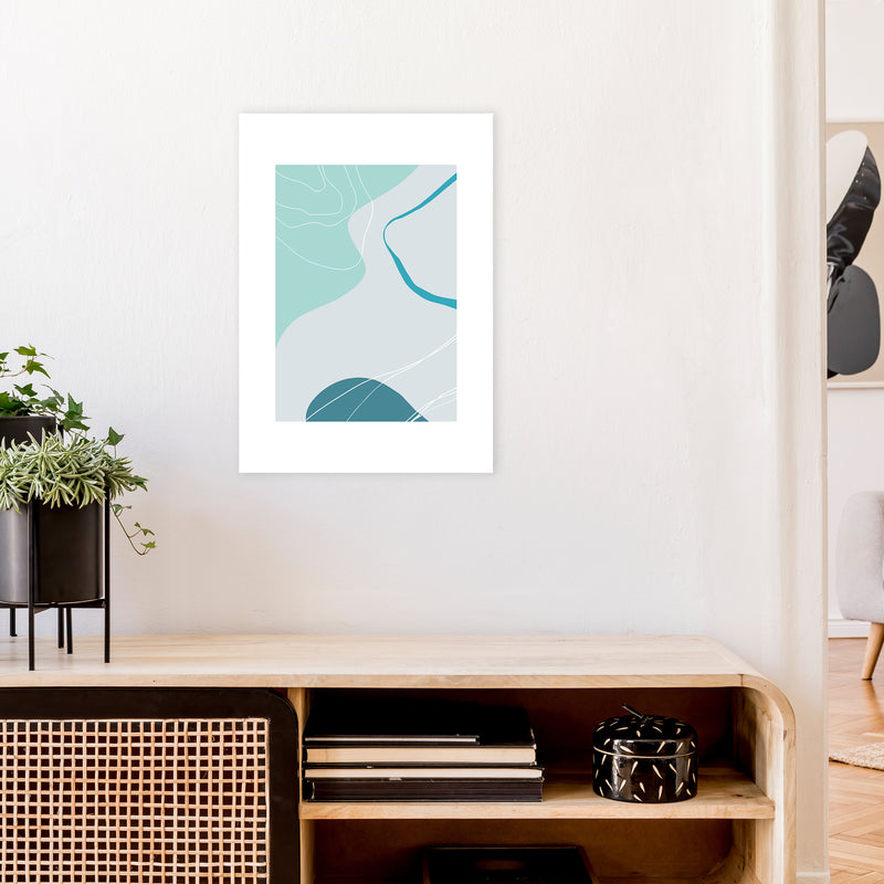 Mita Teal Abstract N17  Art Print by Pixy Paper A2 Black Frame