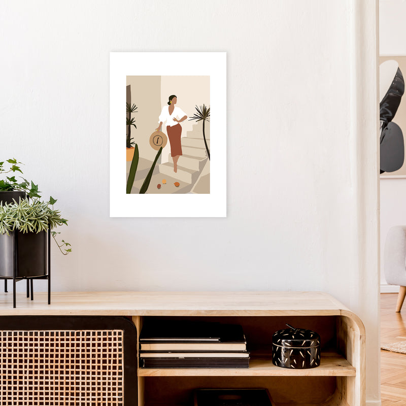 Mica Girl On Stairs N8  Art Print by Pixy Paper A2 Black Frame