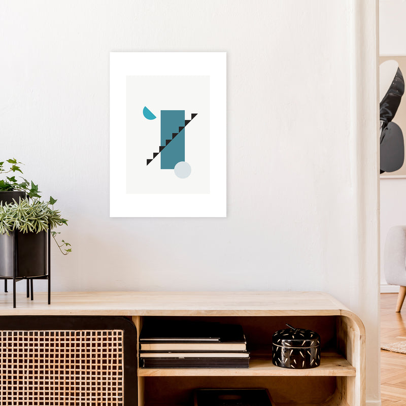Mita Teal Abstract N11  Art Print by Pixy Paper A2 Black Frame
