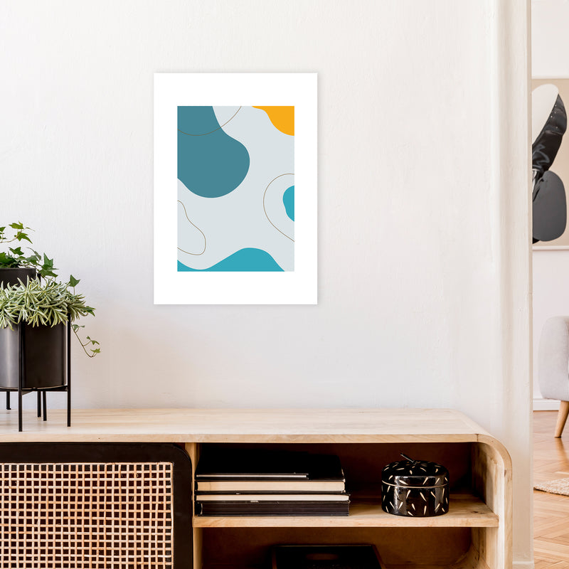 Mita Teal Abstract N16  Art Print by Pixy Paper A2 Black Frame