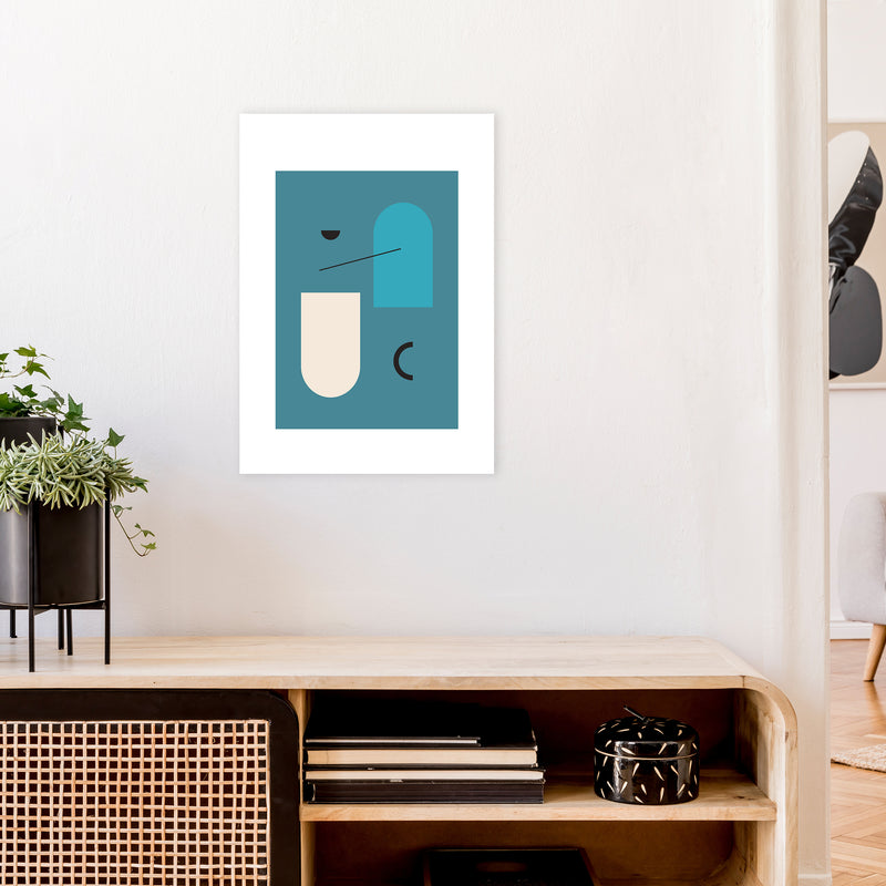 Mita Teal Abstract N4  Art Print by Pixy Paper A2 Black Frame