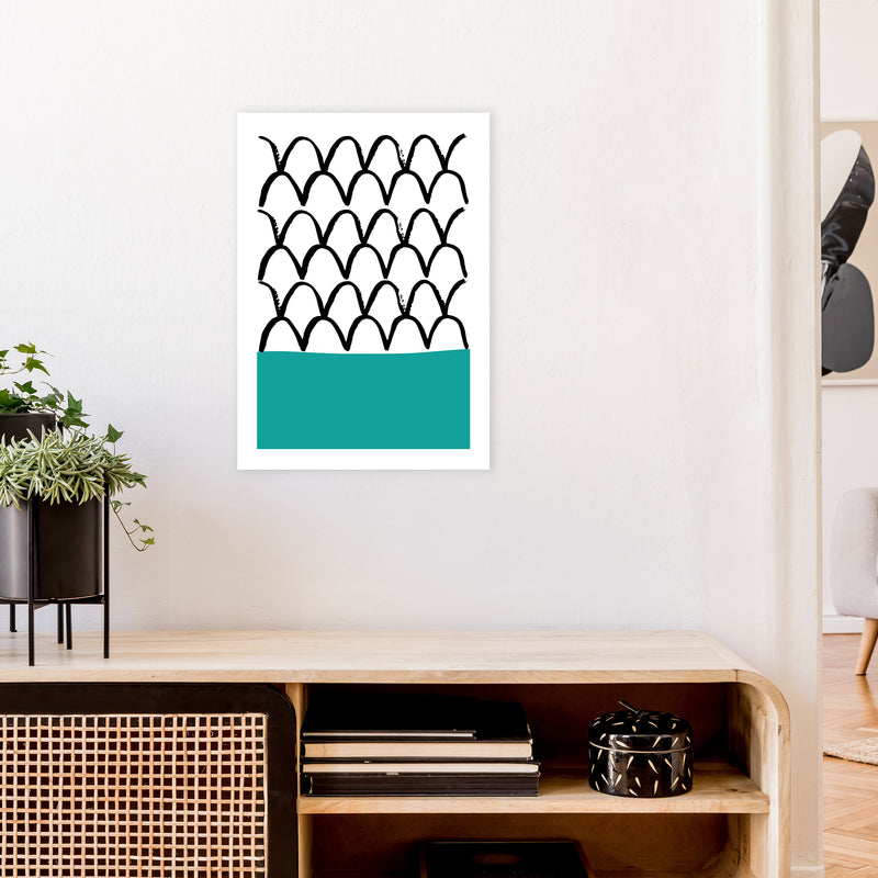 Teal Fishscales Neon Funk  Art Print by Pixy Paper A2 Black Frame