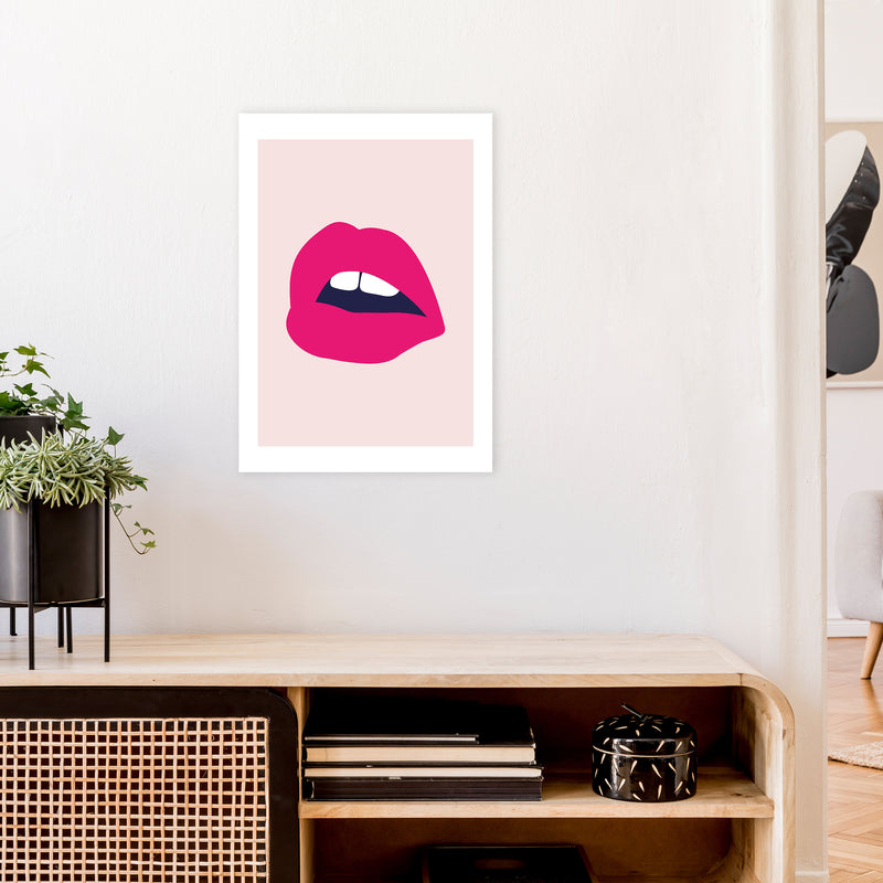 Pink Lips Salmon Back  Art Print by Pixy Paper A2 Black Frame