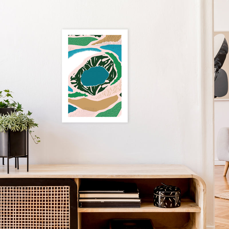 Blue Lake Jungle Abstract  Art Print by Pixy Paper A2 Black Frame