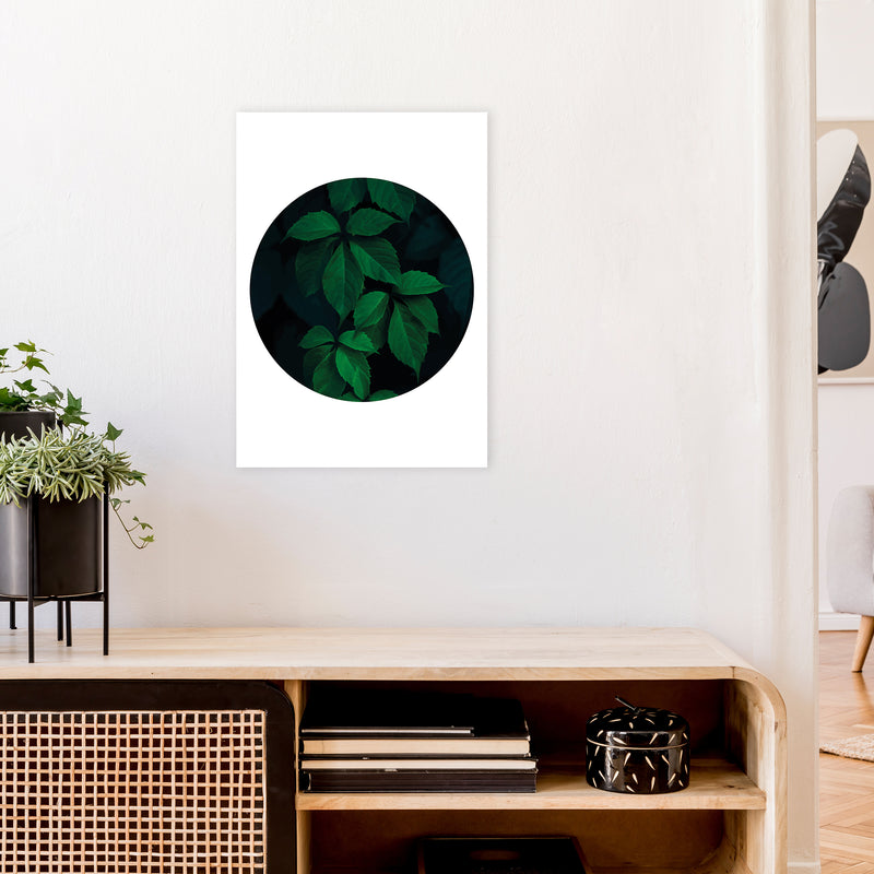 Deep Green Leaf Circle  Art Print by Pixy Paper A2 Black Frame