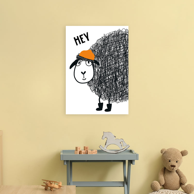 Hey Sheep Animal  Art Print by Pixy Paper A2 Black Frame