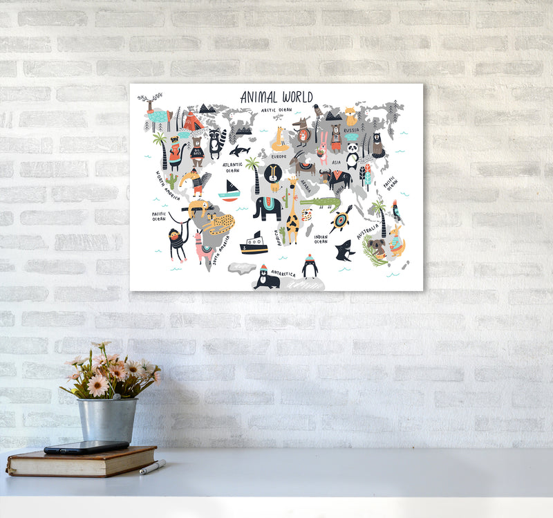 Animal World Map  Art Print by Pixy Paper A2 Black Frame