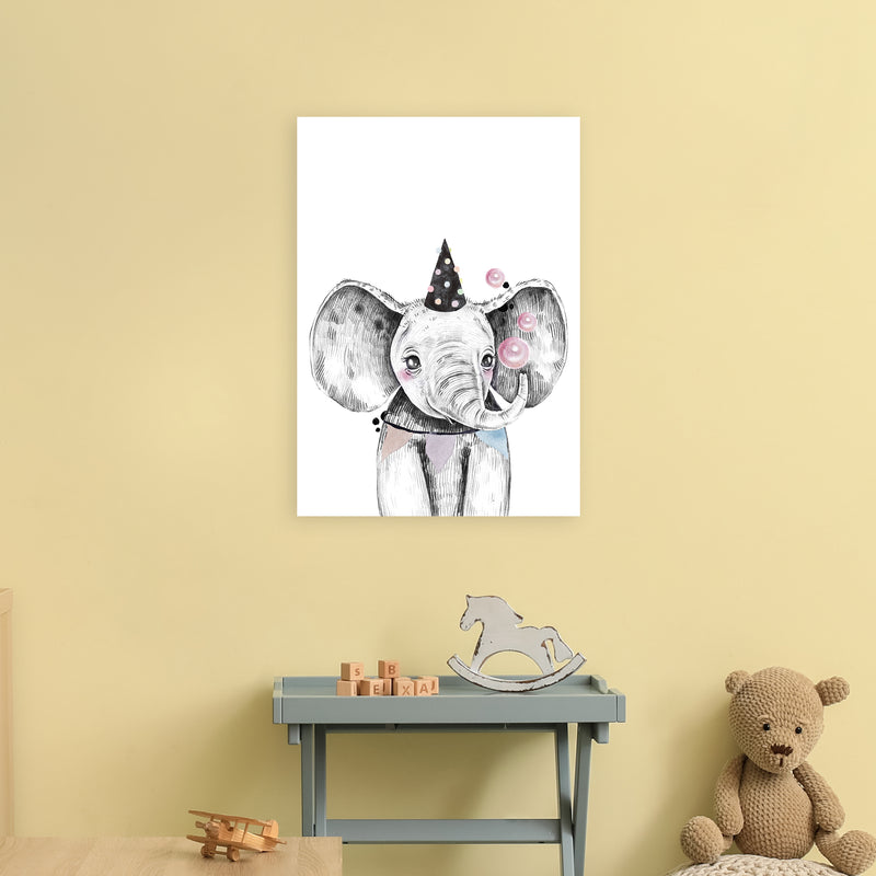 Safari Babies Elephant With Party Hat  Art Print by Pixy Paper A2 Black Frame
