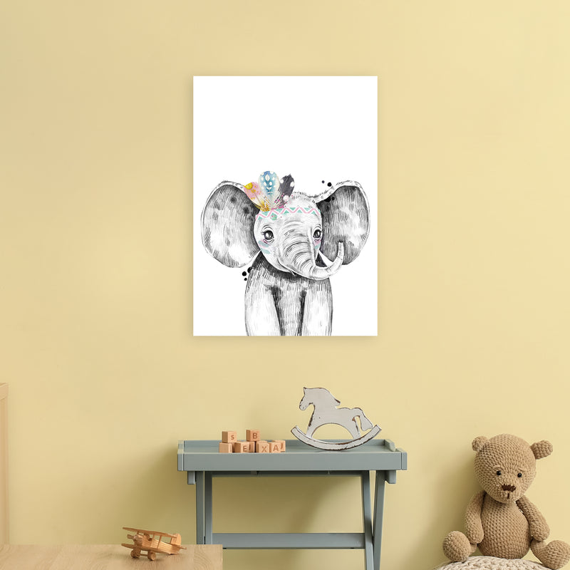 Safari Babies Elephant With Feathers  Art Print by Pixy Paper A2 Black Frame