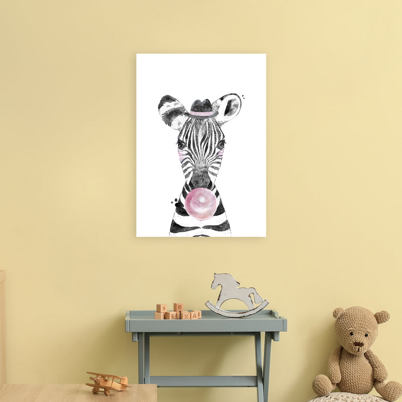 Safari Babies Zebra With Bubble  Art Print by Pixy Paper A2 Black Frame