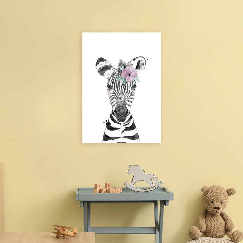 Safari Babies Zebra With Flower  Art Print by Pixy Paper A2 Black Frame