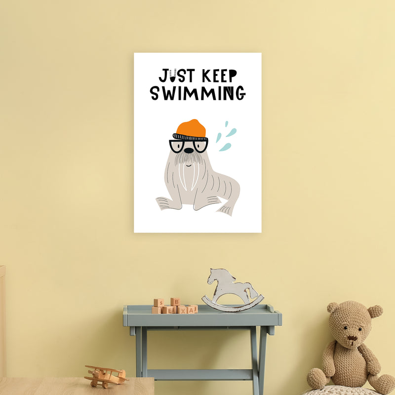 Just Keep Swimming Animal Pop  Art Print by Pixy Paper A2 Black Frame