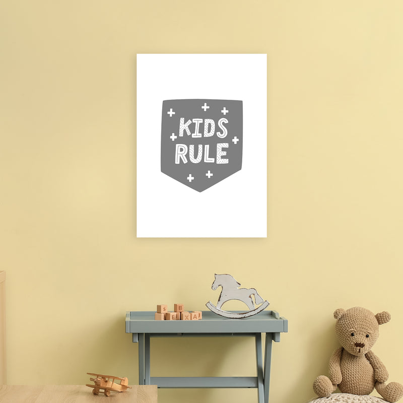 Kids Rule Super Scandi Grey  Art Print by Pixy Paper A2 Black Frame