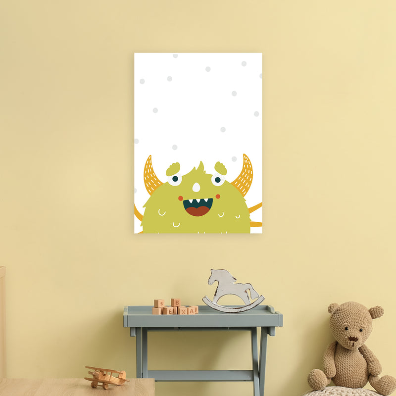 Little Monsters Green Happy  Art Print by Pixy Paper A2 Black Frame