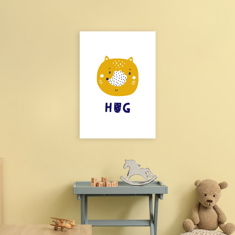 Fox Hug Navy Super Scandi  Art Print by Pixy Paper A2 Black Frame