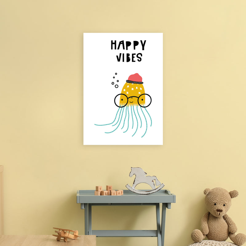 Happy Vibes Animal Pop  Art Print by Pixy Paper A2 Black Frame