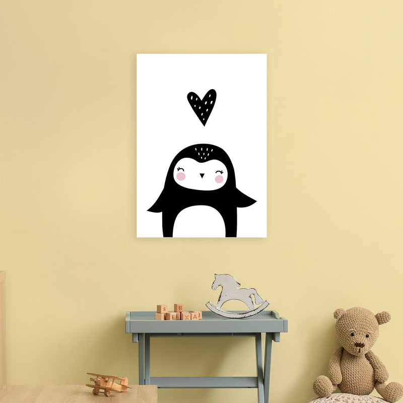 Penguin With Heart  Art Print by Pixy Paper A2 Black Frame