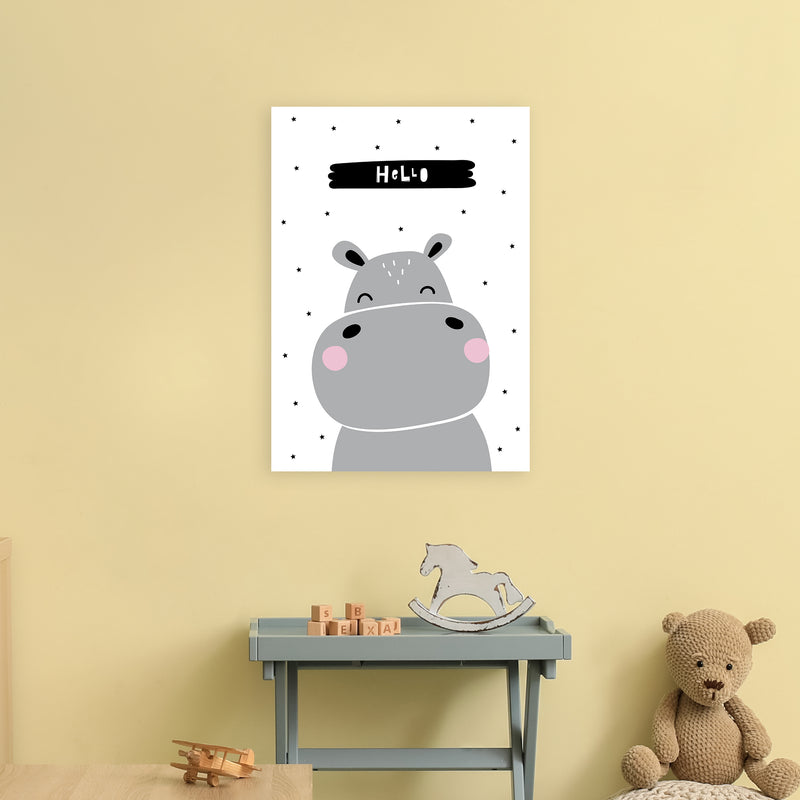 Hello Hippo  Art Print by Pixy Paper A2 Black Frame