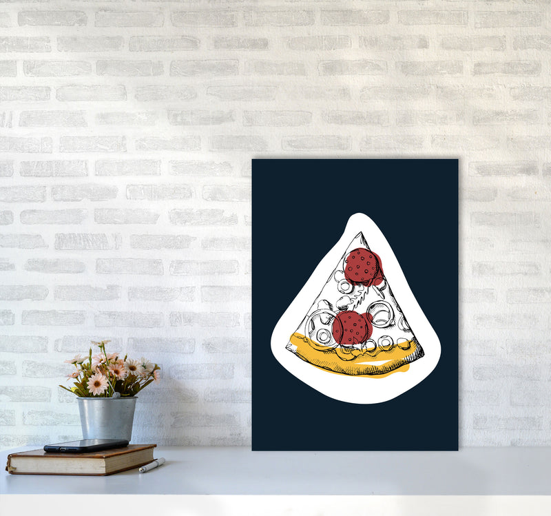 Kitchen Pop Pizza Navy Art Print by Pixy Paper A2 Black Frame