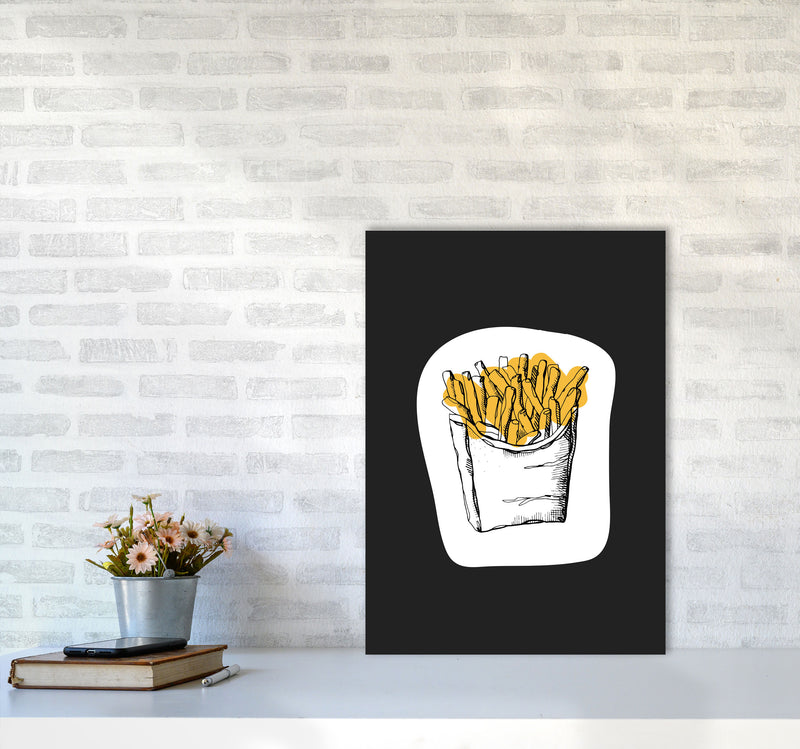 Kitchen Pop Fries Off Black Art Print by Pixy Paper A2 Black Frame