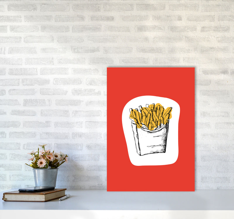 Kitchen Pop Fries Red Art Print by Pixy Paper A2 Black Frame