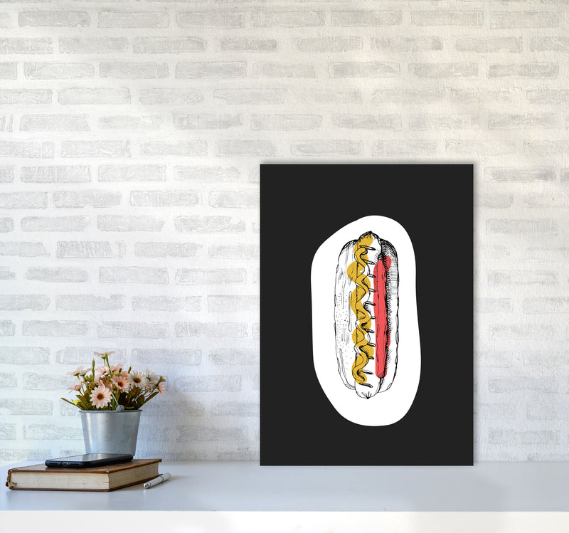 Kitchen Pop Hot Dog Off Black Art Print by Pixy Paper A2 Black Frame