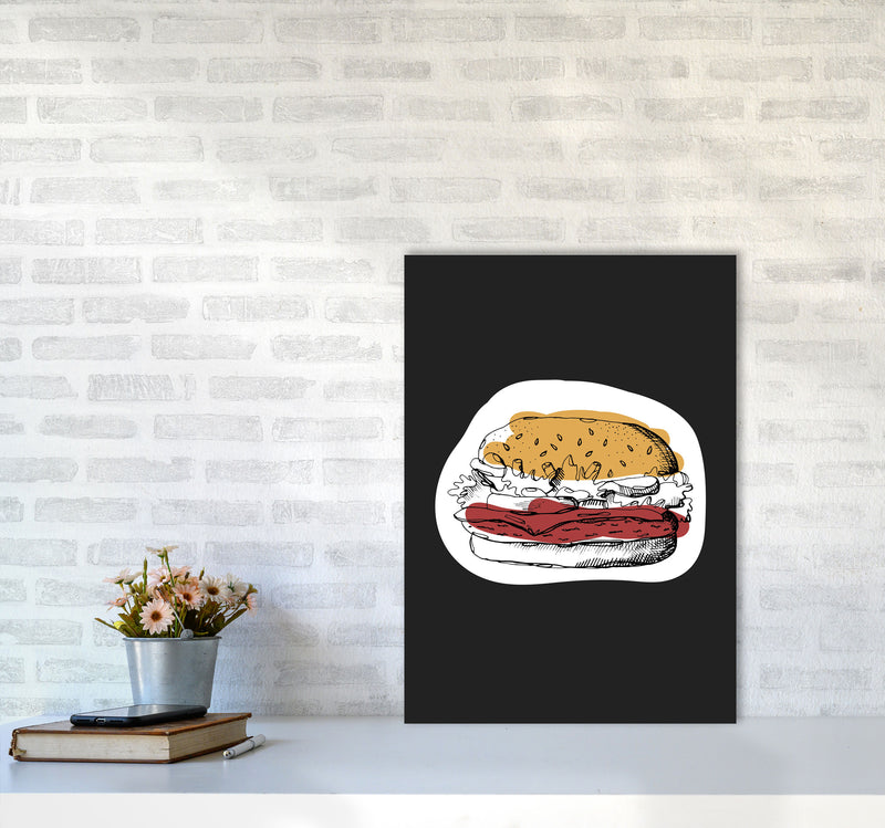 Kitchen Pop Burger Off Black Art Print by Pixy Paper A2 Black Frame