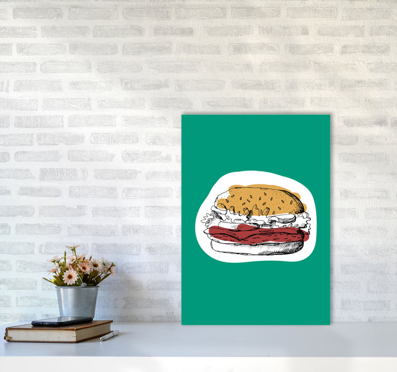 Kitchen Pop Burger Teal Art Print by Pixy Paper A2 Black Frame