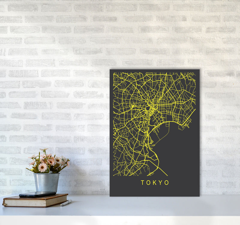 Tokyo Map Neon Art Print by Pixy Paper A2 Black Frame