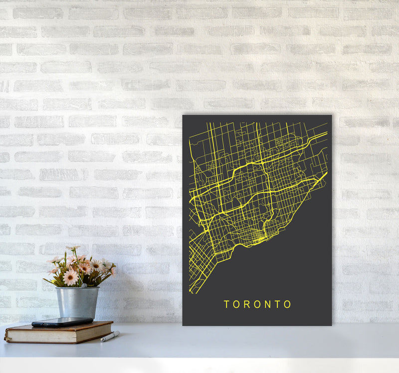 Toronto Map Neon Art Print by Pixy Paper A2 Black Frame