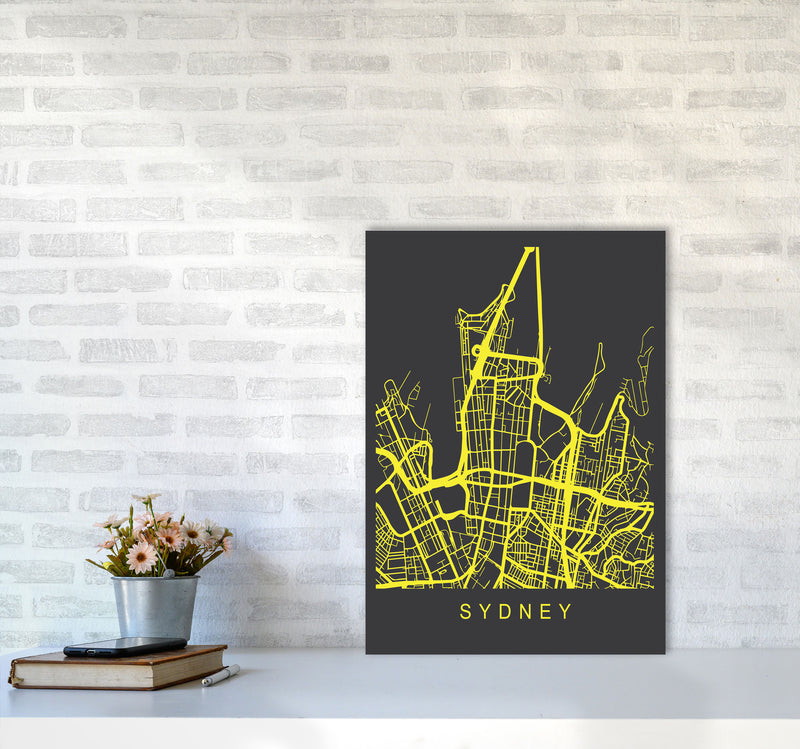 Sydney Map Neon Art Print by Pixy Paper A2 Black Frame