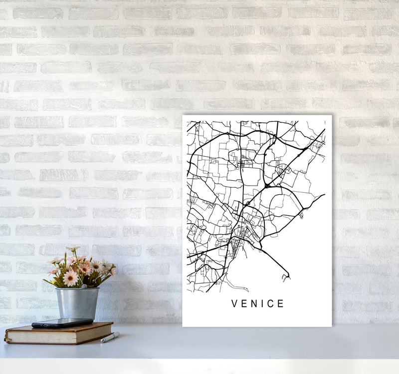 Venice Map Art Print by Pixy Paper A2 Black Frame