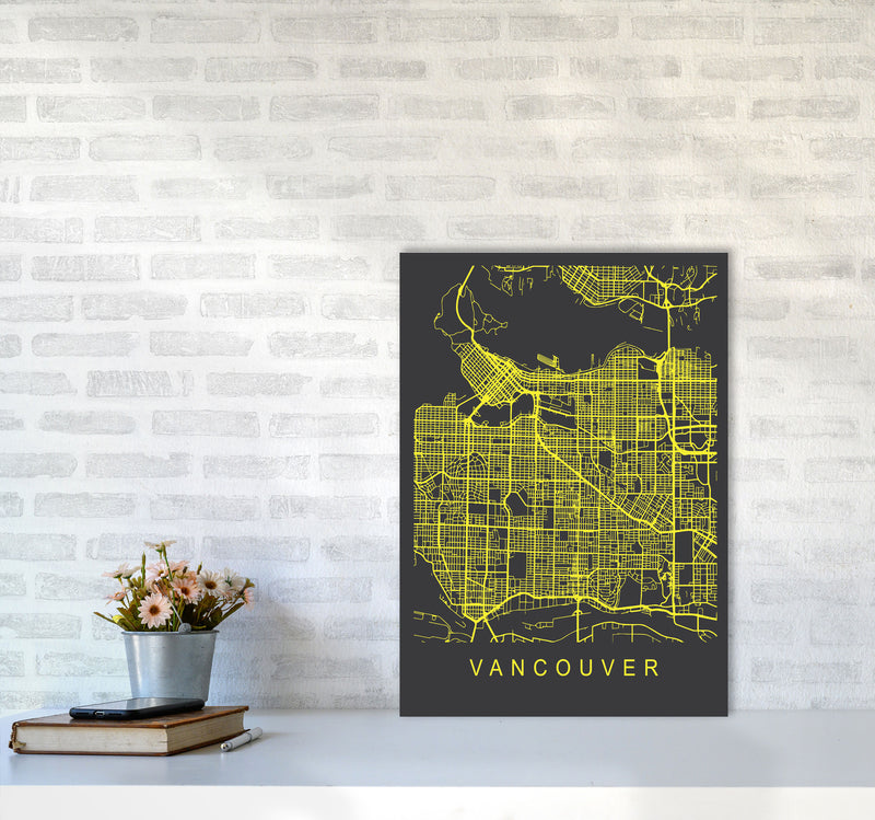 Vancouver Map Neon Art Print by Pixy Paper A2 Black Frame