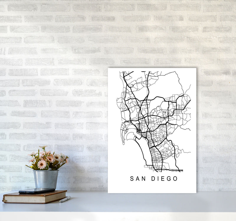 San Diego Map Art Print by Pixy Paper A2 Black Frame