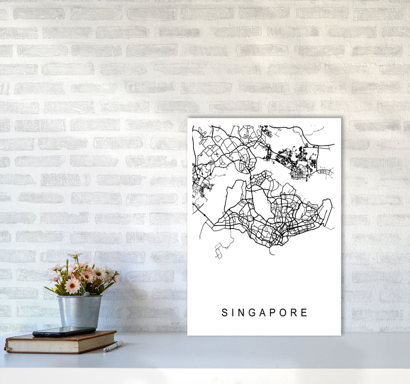 Singapore Map Art Print by Pixy Paper A2 Black Frame